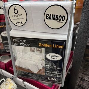 BAMBOO White Golden Linen King Sheet Set - 6 Piece